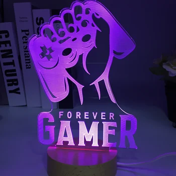 Forever Gamer 3D Светильники для Декора Спальни Деревянный Ночник Детский Подарок На День Рождения Манга Гаджет Светодиодный Ночник Дропшиппинг