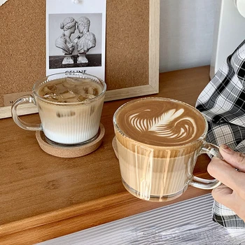 Набор кофейных чашек-блюдец Simple Cafe, полосатая молочная кружка