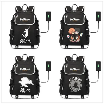 Хайкюу!! Холщовая школьная сумка Karasuno Koukou, рюкзак, сумка через плечо с USB-зарядкой, сумка для ноутбука Hinata, дорожная сумка, рюкзак для подростков