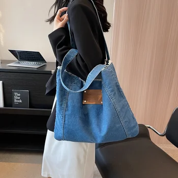 Корейская синяя джинсовая сумка Harajuku, сумка через плечо, Женская большая джинсовая сумка, сумки, Женская сумка для покупок, сумки-тоут для женщин, новинка 2023 года
