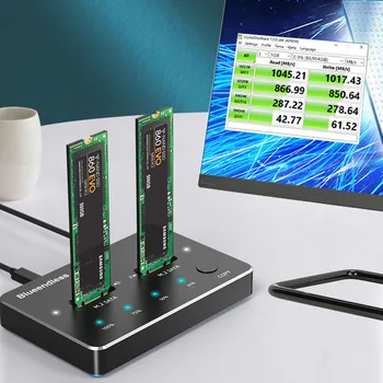 Blueendless USB 3.1 M.2 SATA NVME Корпус SSD с двумя отсеками Док-станция Автономный клон M.2 SATA NVME Устройство для чтения твердотельных накопителей