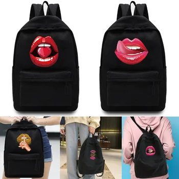 Простой модный рюкзак В стиле колледжа, школьная сумка, Пара трендовых рюкзаков, Женский Большой органайзер, дорожные сумки через плечо с принтом рта