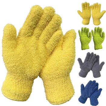 Перчатки для чистки из кораллового флиса, микрофибры, перчатки для ухода за автомобилем, теплые перчатки для удаления пыли пятью пальцами, впитывающие перчатки для работы по дому.