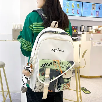 Qyahlybz Детская школьная сумка средней школы Японский рюкзак Женский спортивный рюкзак с граффити Сумки через плечо для девочек