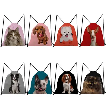 Эко Сумки с завязками большой емкости, изготовленные на заказ, Портативные Повседневные школьные сумки для книг, Подарочный рюкзак с принтом милой собаки для женщин, сумка для обуви