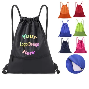 Изготовленная на заказ сумка на шнурке, школьная сумка для студентов, Персонализированный логотип, Мужской Женский рюкзак большой емкости, нейлоновая Водонепроницаемая сумка на молнии