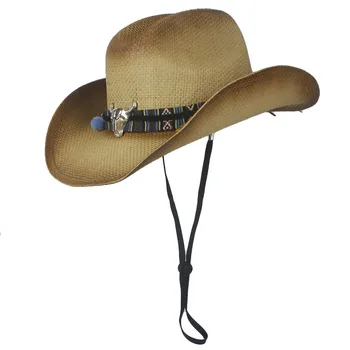 Соломенная ковбойская шляпа Toyo с резинкой из бисера, западная ковбойша, натуральная, ветрозащитная веревочная шляпа от солнца