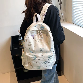 Женская Новая Горячая Школьная сумка с двойным плечом, модные Сотни легких сумок с надписями Граффити, Простой повседневный рюкзак большой емкости