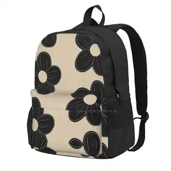 Черные цветы На бежевом фоне-Вариация Школьной сумки Для хранения, Студенческого рюкзака, Черного и бежевого цветов, Черных цветов, Черного