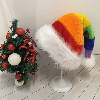 Рождественская шляпа Санта-Клауса Рождественская праздничная шляпа для взрослых Унисекс комфортные шляпы радуга для новогодней вечеринки