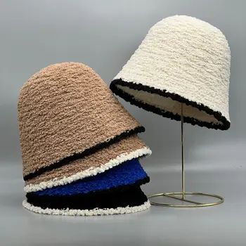 Новое поступление, женская вязаная рыбацкая шапка, женская непромокаемая теплая шапочка для бассейна, контрастный цвет, шерстяная шапка-колокол в форме ведра, прилив