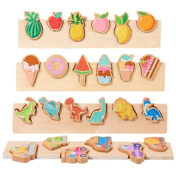 Детский деревянный пазл для раннего образования, комбинационная игра, Детский Фруктовый динозавр, познавательные пазлы, игрушки Монтессори для ребенка 1 2 лет
