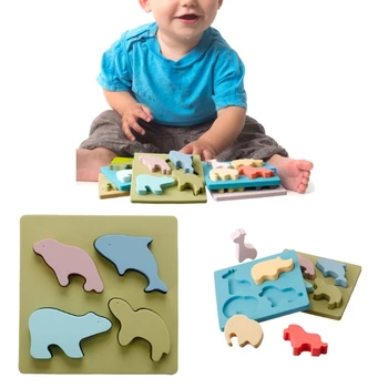 Пазл в форме животного для малышей, обучающая игрушка Монтессори, силиконовая доска в форме животного, безопасная для мальчиков и девочек дошкольного возраста QX2D