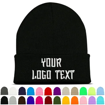 Персонализированное пользовательское название, текст, логотип, вышивка, зимняя шапка-бини, мужская, женская шапочка для вязания, оптовая продажа, прямая поставка
