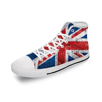 Великобритания Британский Флаг Великобритании Юнион Джек Белая Ткань Мода 3D Принт Высокий Верх Парусиновая Обувь Мужчины Женщины Легкие Дышащие Кроссовки