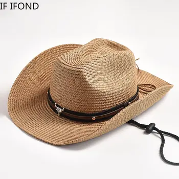 Новые летние Соломенные шляпы для мужчин и женщин, Ковбойская шляпа в западном стиле, Уличные Пляжные шляпы от солнца, Джазовые кепки для пастушек, Сомбреро Hombre
